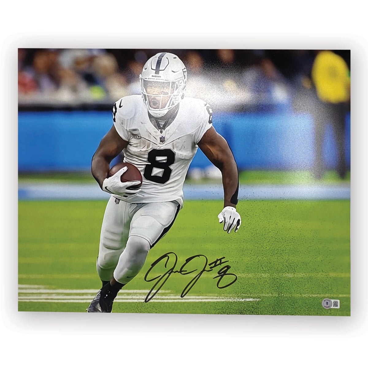 Josh Jacobs' Autographed 16”X20” Custom Photo Design 1